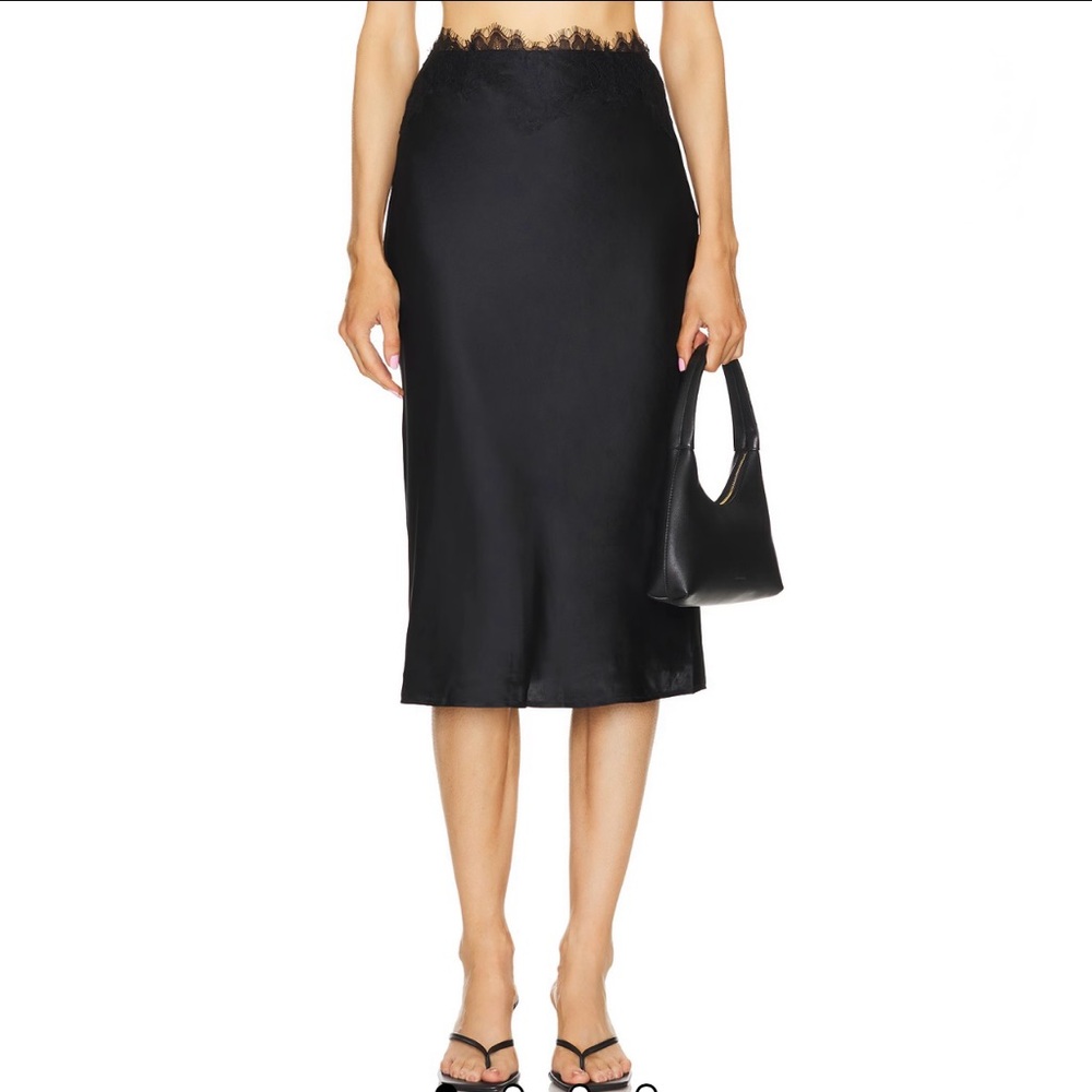 L’Agence Loyal Black Silk Lace Trim Midi Skirt size 6